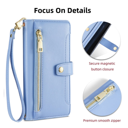 For iPhone 13 Pro Max Sheep Texture Cross-body Zipper Wallet Leather Phone Case(Blue) - iPhone 13 Pro Max Cases by buy2fix | Online Shopping UK | buy2fix