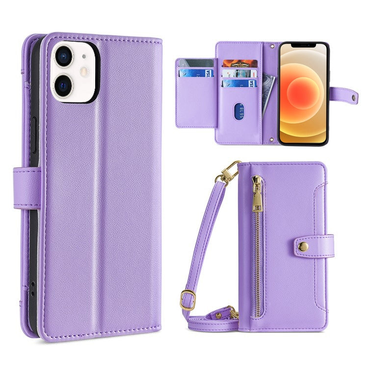 For iPhone 12 mini Sheep Texture Cross-body Zipper Wallet Leather Phone Case(Purple) - iPhone 12 mini Cases by buy2fix | Online Shopping UK | buy2fix