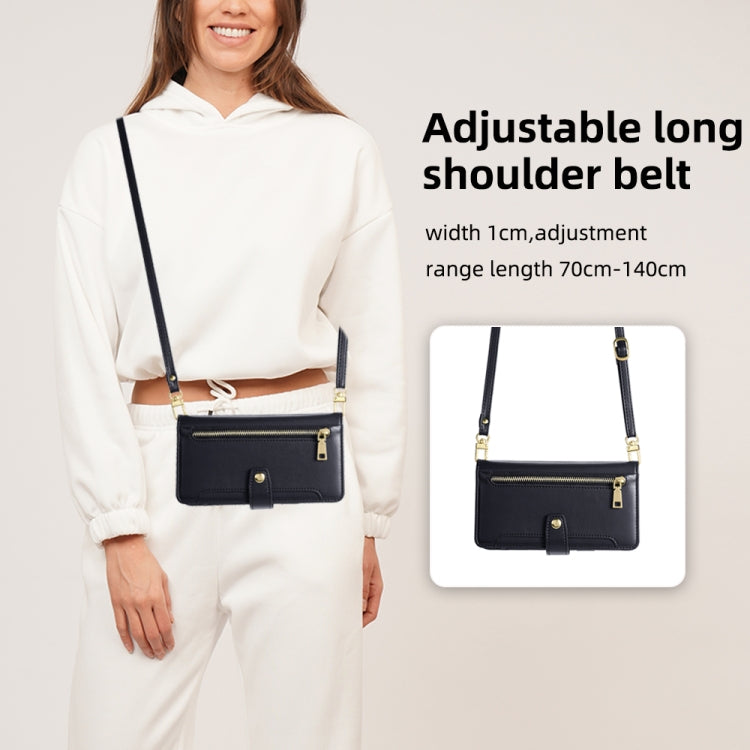 For iPhone 12 Pro Max Sheep Texture Cross-body Zipper Wallet Leather Phone Case(Black) - iPhone 12 Pro Max Cases by buy2fix | Online Shopping UK | buy2fix