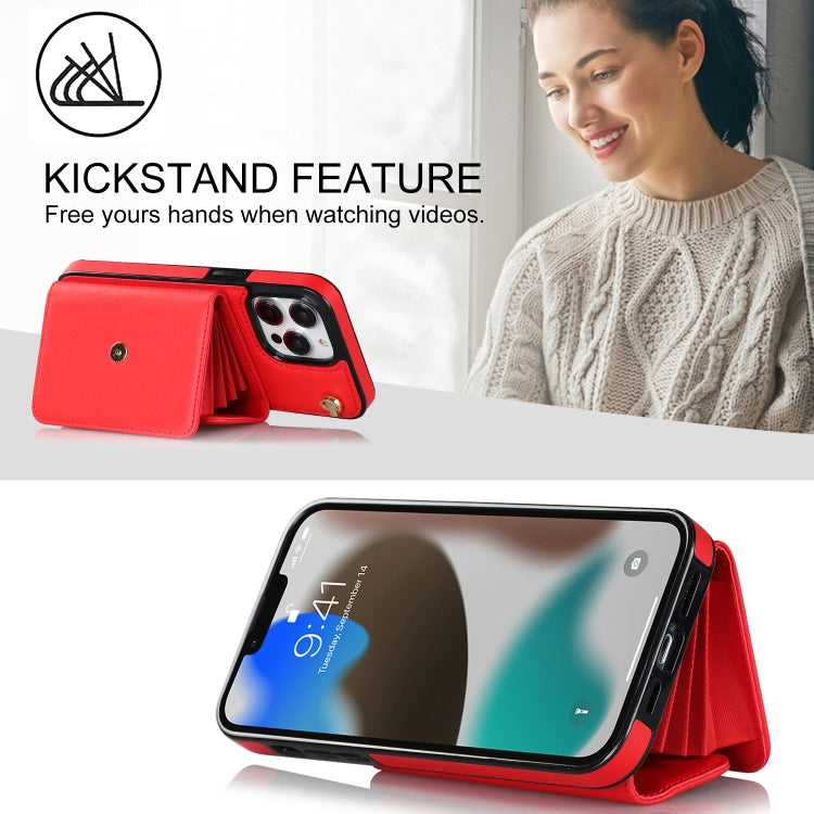 For iPhone 13 Pro RFID Card Slot Phone Case with Long Lanyard(Red) - iPhone 13 Pro Cases by buy2fix | Online Shopping UK | buy2fix