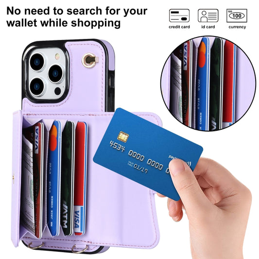 For iPhone 13 Pro RFID Card Slot Phone Case with Long Lanyard(Purple) - iPhone 13 Pro Cases by buy2fix | Online Shopping UK | buy2fix