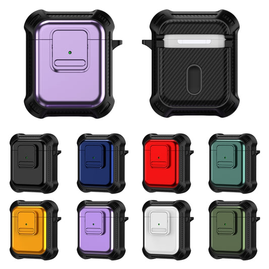 For AirPods 1 / 2 TPU + PC Shockproof Earphone Protective Case with Switch(Black) by buy2fix