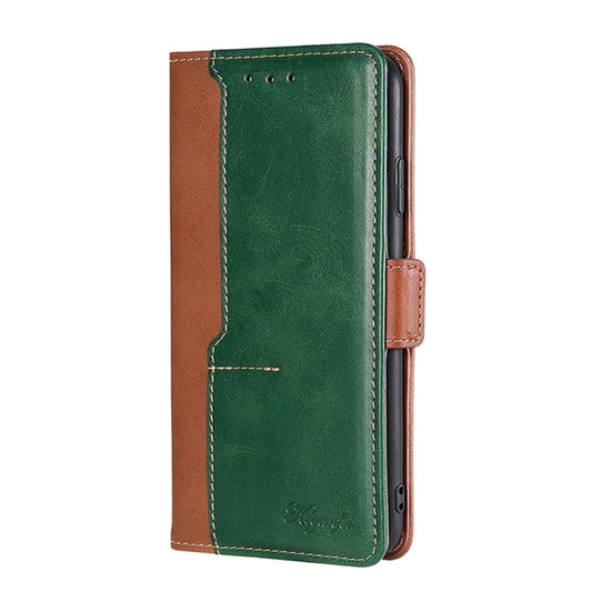 For OnePlus 11 Contrast Color Side Buckle Leather Phone Case(Light Brown + Green) by buy2fix
