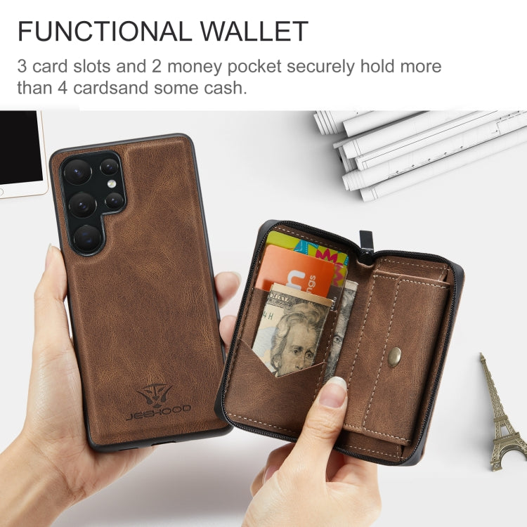 For Samsung Galaxy S23 Ultra 5G JEEHOOD Magnetic Zipper Horizontal Flip Leather Phone Case(Brown) - Galaxy S23 Ultra 5G Cases by JEEHOOD | Online Shopping UK | buy2fix