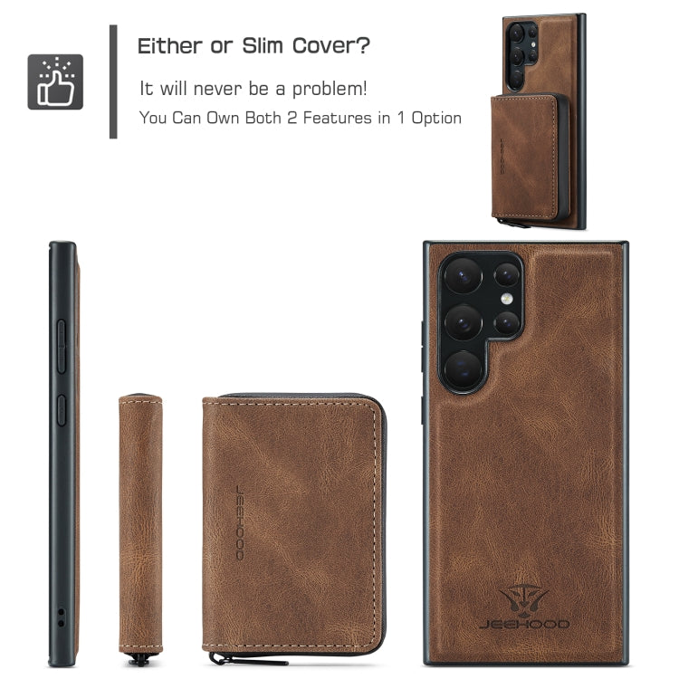 For Samsung Galaxy S23 Ultra 5G JEEHOOD Magnetic Zipper Horizontal Flip Leather Phone Case(Brown) - Galaxy S23 Ultra 5G Cases by JEEHOOD | Online Shopping UK | buy2fix