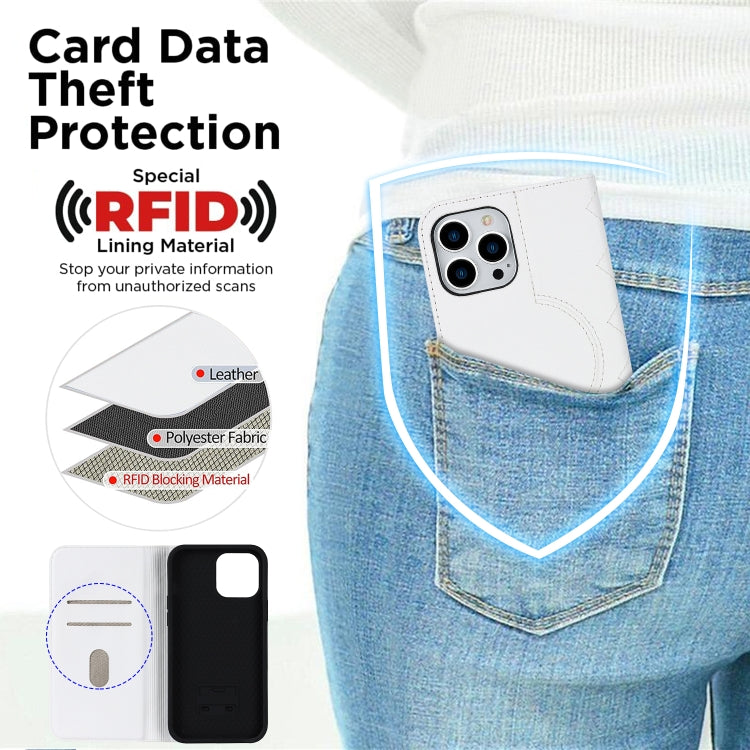 For iPhone 12 Pro Max Rhombic MagSafe RFID Anti-Theft Wallet Leather Phone Case(White) by buy2fix