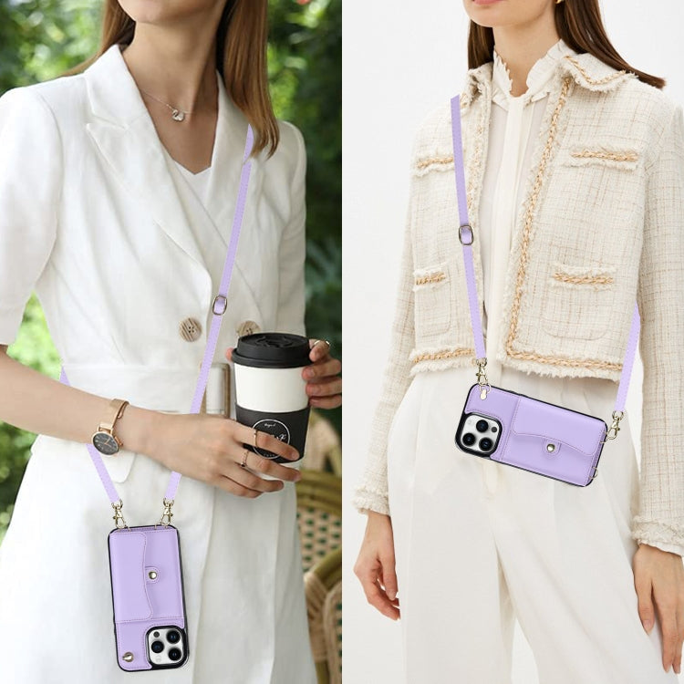 For iPhone 14 Pro Max RFID Card Slot Phone Case with Long Lanyard(Purple) - iPhone 14 Pro Max Cases by buy2fix | Online Shopping UK | buy2fix