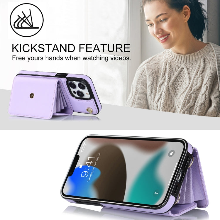 For iPhone 13 Pro Max RFID Card Slot Phone Case with Long Lanyard(Purple) - iPhone 13 Pro Max Cases by buy2fix | Online Shopping UK | buy2fix