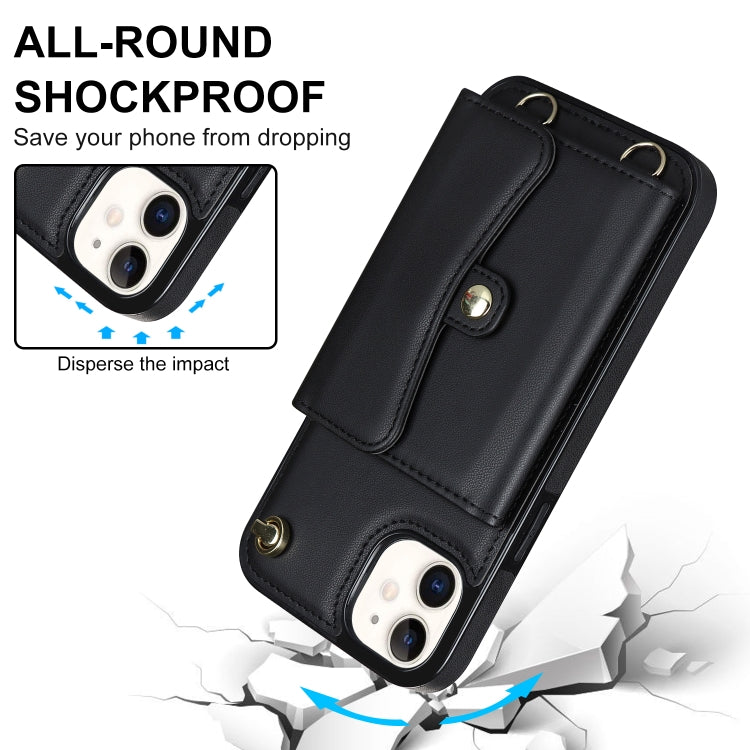 For iPhone 12 RFID Card Slot Phone Case with Long Lanyard(Black) - iPhone 12 / 12 Pro Cases by buy2fix | Online Shopping UK | buy2fix