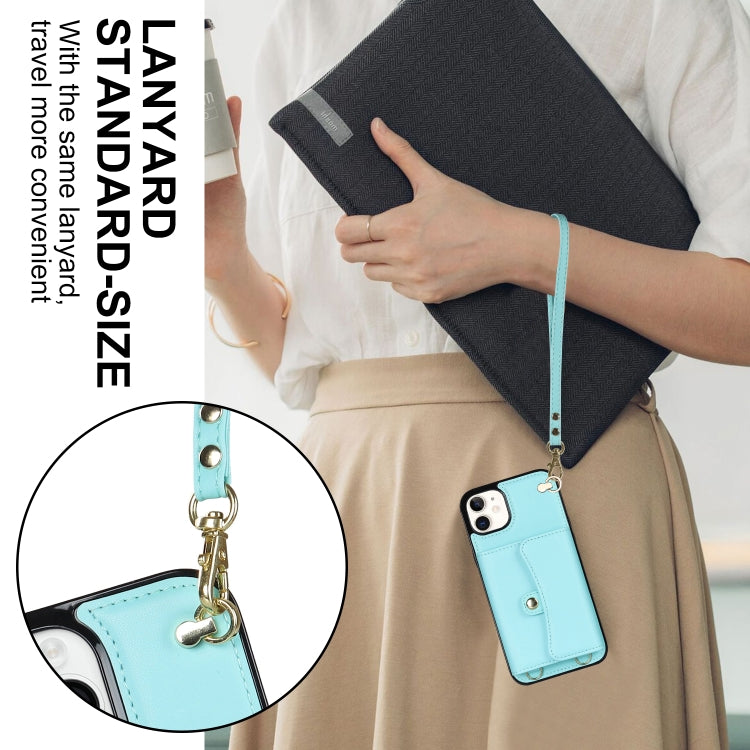 For iPhone 12 RFID Card Slot Phone Case with Long Lanyard(Mint Green) - iPhone 12 / 12 Pro Cases by buy2fix | Online Shopping UK | buy2fix