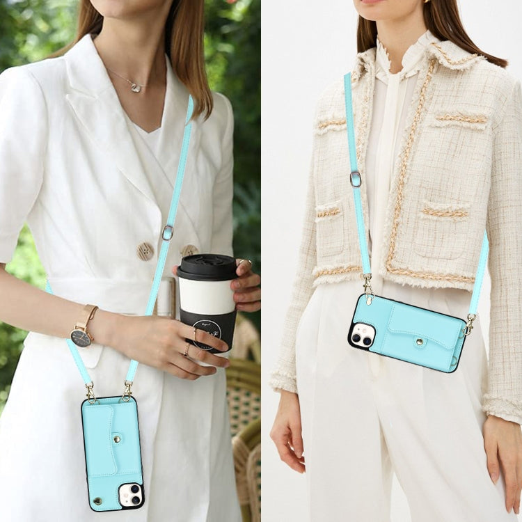 For iPhone 12 RFID Card Slot Phone Case with Long Lanyard(Mint Green) - iPhone 12 / 12 Pro Cases by buy2fix | Online Shopping UK | buy2fix