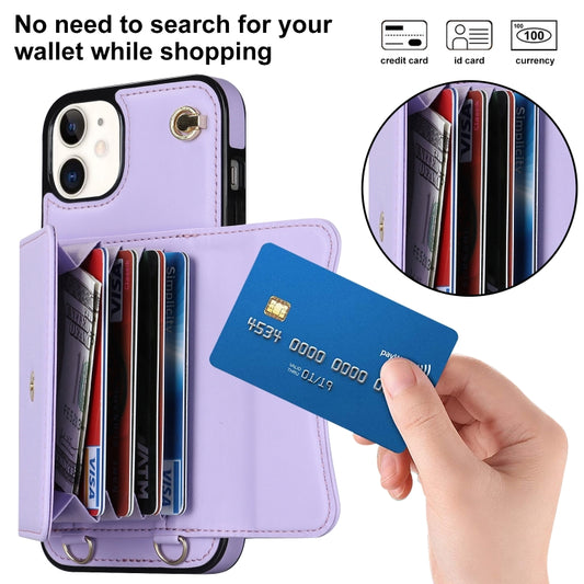 For iPhone 12 RFID Card Slot Phone Case with Long Lanyard(Purple) - iPhone 12 / 12 Pro Cases by buy2fix | Online Shopping UK | buy2fix
