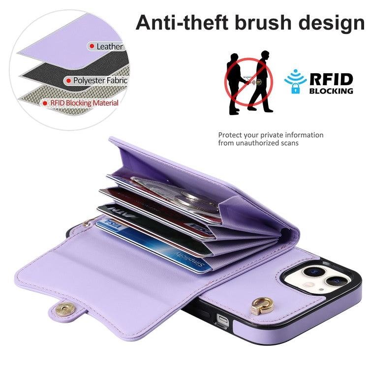 For iPhone 12 RFID Card Slot Phone Case with Long Lanyard(Purple) - iPhone 12 / 12 Pro Cases by buy2fix | Online Shopping UK | buy2fix