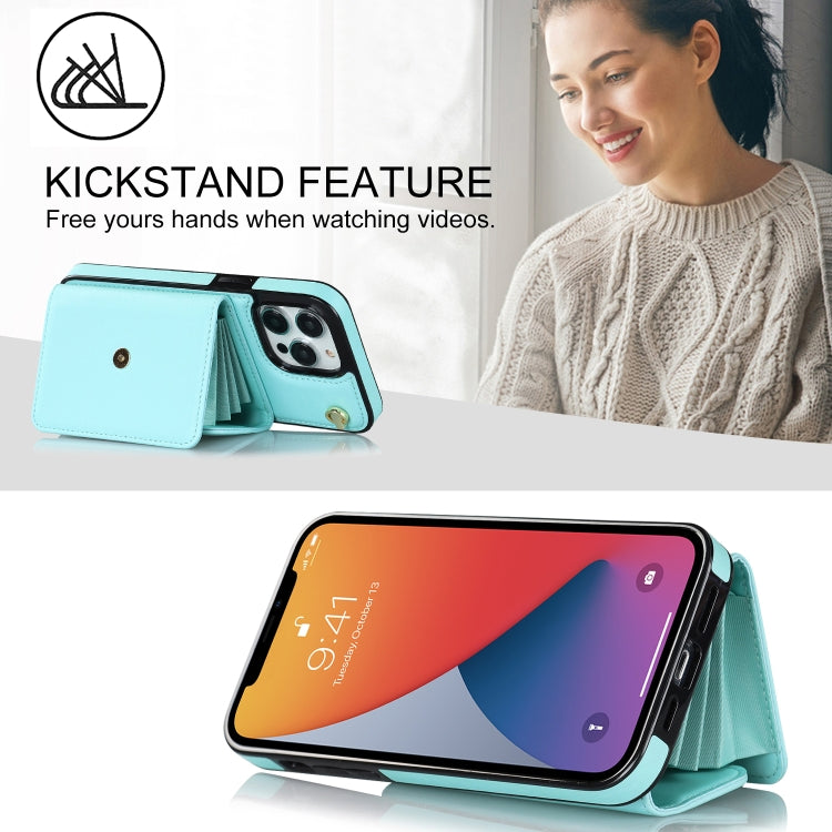 For iPhone 12 Pro RFID Card Slot Phone Case with Long Lanyard(Mint Green) - iPhone 12 / 12 Pro Cases by buy2fix | Online Shopping UK | buy2fix
