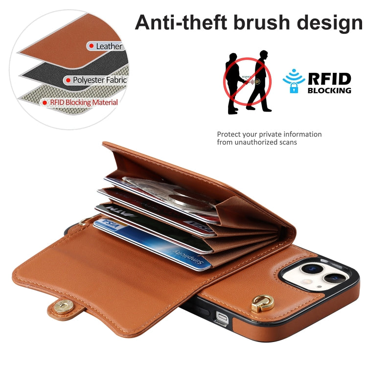 For iPhone 11 RFID Card Slot Phone Case with Long Lanyard(Brown) - iPhone 11 Cases by buy2fix | Online Shopping UK | buy2fix