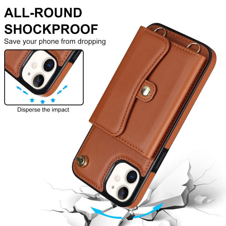 For iPhone 11 RFID Card Slot Phone Case with Long Lanyard(Brown) - iPhone 11 Cases by buy2fix | Online Shopping UK | buy2fix