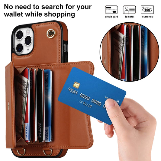 For iPhone 11 Pro RFID Card Slot Phone Case with Long Lanyard(Brown) - iPhone 11 Pro Cases by buy2fix | Online Shopping UK | buy2fix