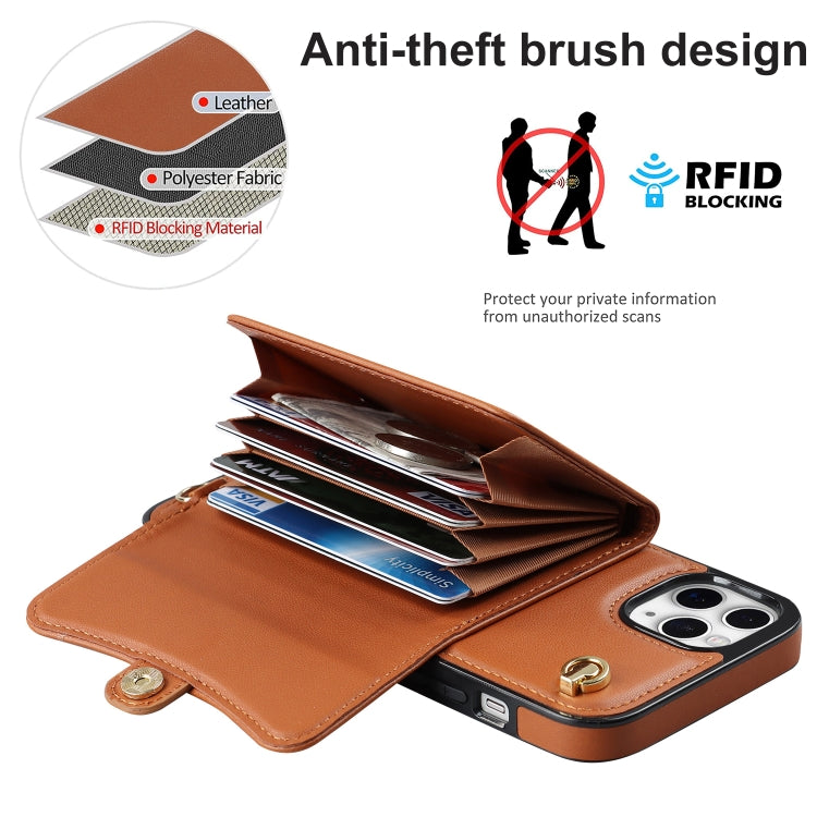 For iPhone 11 Pro RFID Card Slot Phone Case with Long Lanyard(Brown) - iPhone 11 Pro Cases by buy2fix | Online Shopping UK | buy2fix