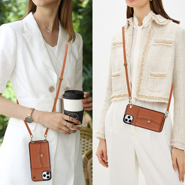 For iPhone 11 Pro RFID Card Slot Phone Case with Long Lanyard(Brown) - iPhone 11 Pro Cases by buy2fix | Online Shopping UK | buy2fix