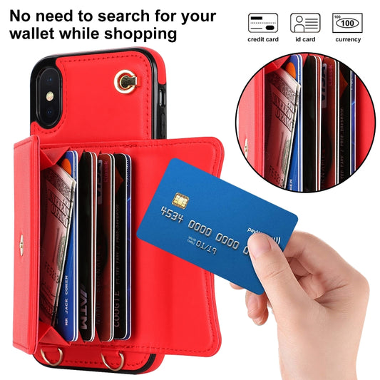 For iPhone X / XS RFID Card Slot Phone Case with Long Lanyard(Red) - More iPhone Cases by buy2fix | Online Shopping UK | buy2fix