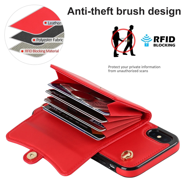 For iPhone X / XS RFID Card Slot Phone Case with Long Lanyard(Red) - More iPhone Cases by buy2fix | Online Shopping UK | buy2fix