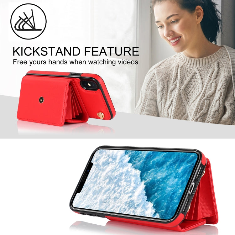 For iPhone X / XS RFID Card Slot Phone Case with Long Lanyard(Red) - More iPhone Cases by buy2fix | Online Shopping UK | buy2fix