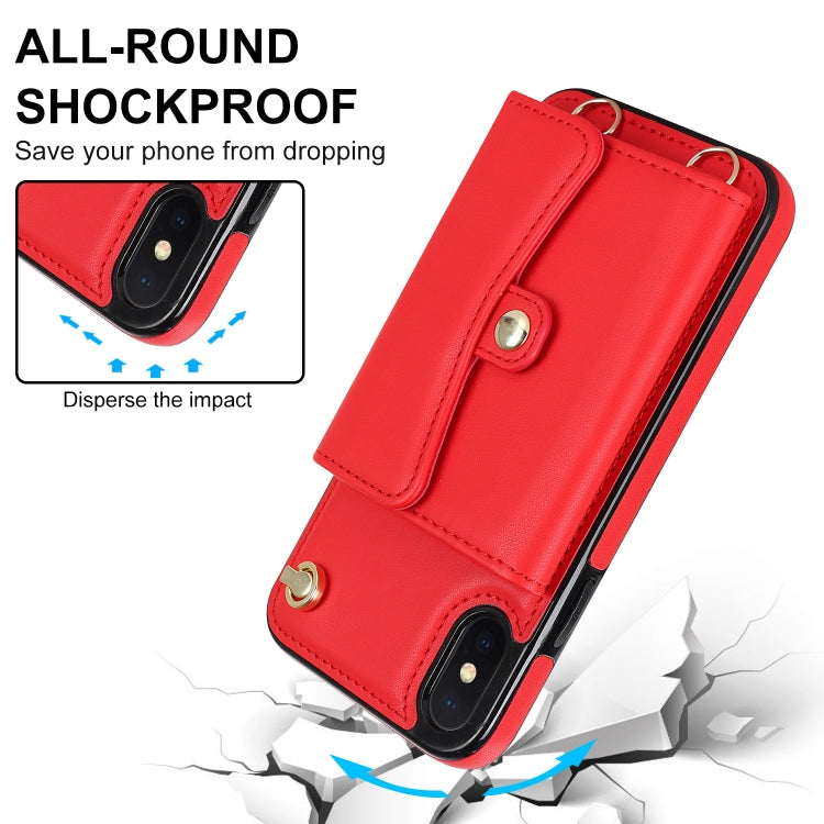 For iPhone X / XS RFID Card Slot Phone Case with Long Lanyard(Red) - More iPhone Cases by buy2fix | Online Shopping UK | buy2fix