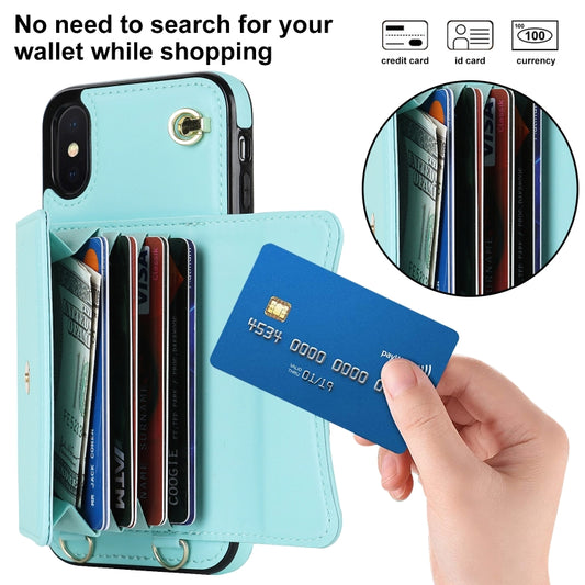 For iPhone X / XS RFID Card Slot Phone Case with Long Lanyard(Mint Green) - More iPhone Cases by buy2fix | Online Shopping UK | buy2fix