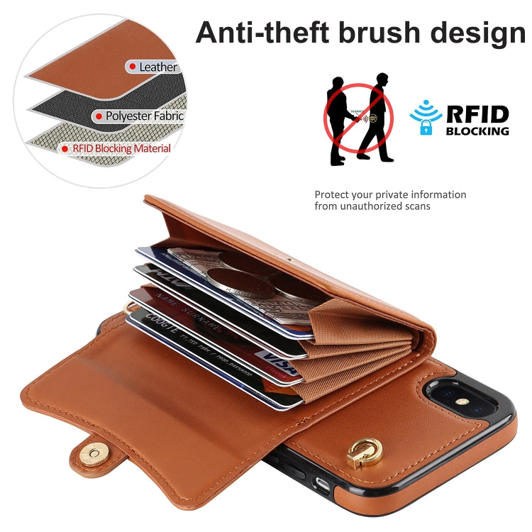 For iPhone X / XS RFID Card Slot Phone Case with Long Lanyard(Brown) - More iPhone Cases by buy2fix | Online Shopping UK | buy2fix