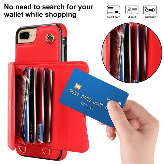 For iPhone 8 Plus / 7 Plus RFID Card Slot Phone Case with Long Lanyard(Red) - More iPhone Cases by buy2fix | Online Shopping UK | buy2fix