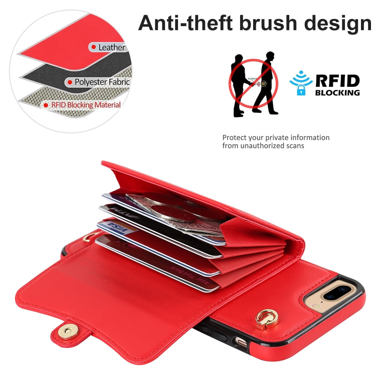 For iPhone 8 Plus / 7 Plus RFID Card Slot Phone Case with Long Lanyard(Red) - More iPhone Cases by buy2fix | Online Shopping UK | buy2fix
