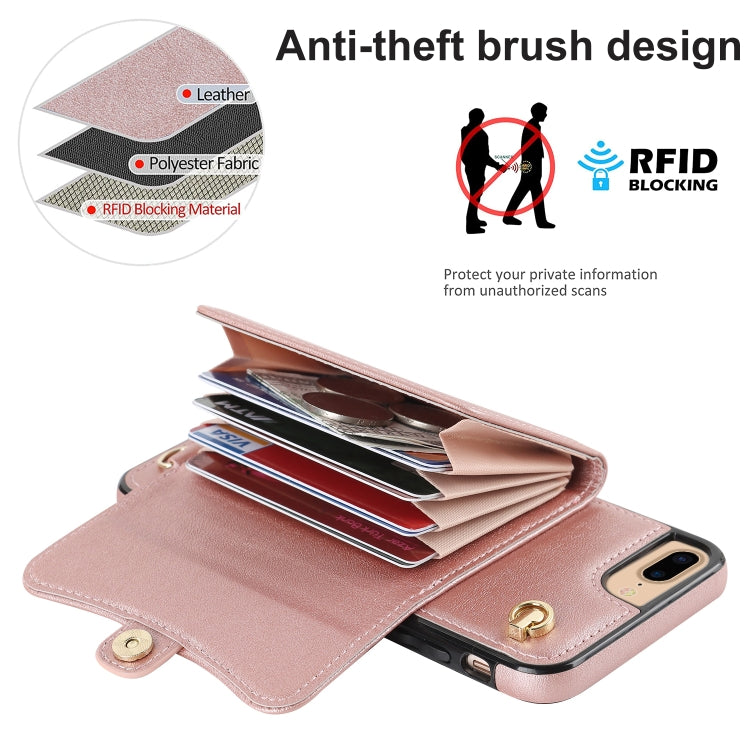 For iPhone 8 Plus / 7 Plus RFID Card Slot Phone Case with Long Lanyard(Rose Gold) - More iPhone Cases by buy2fix | Online Shopping UK | buy2fix