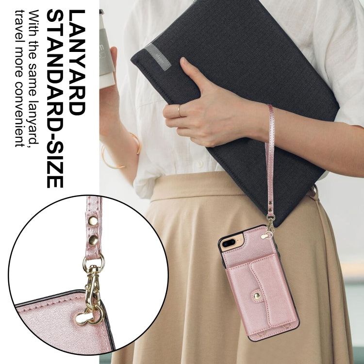 For iPhone 8 Plus / 7 Plus RFID Card Slot Phone Case with Long Lanyard(Rose Gold) - More iPhone Cases by buy2fix | Online Shopping UK | buy2fix