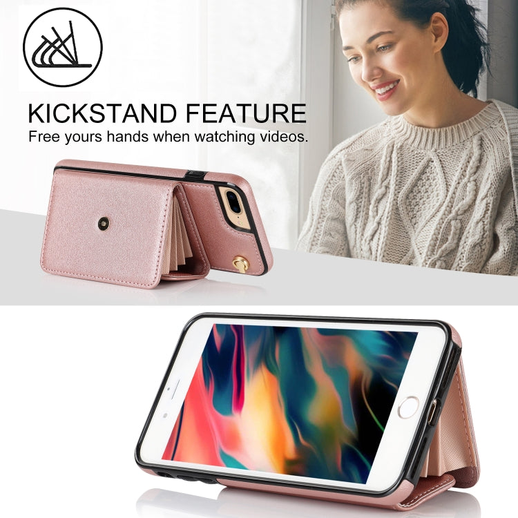 For iPhone 8 Plus / 7 Plus RFID Card Slot Phone Case with Long Lanyard(Rose Gold) - More iPhone Cases by buy2fix | Online Shopping UK | buy2fix