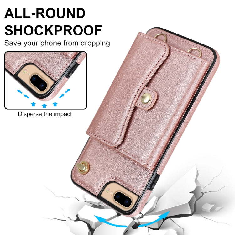 For iPhone 8 Plus / 7 Plus RFID Card Slot Phone Case with Long Lanyard(Rose Gold) - More iPhone Cases by buy2fix | Online Shopping UK | buy2fix