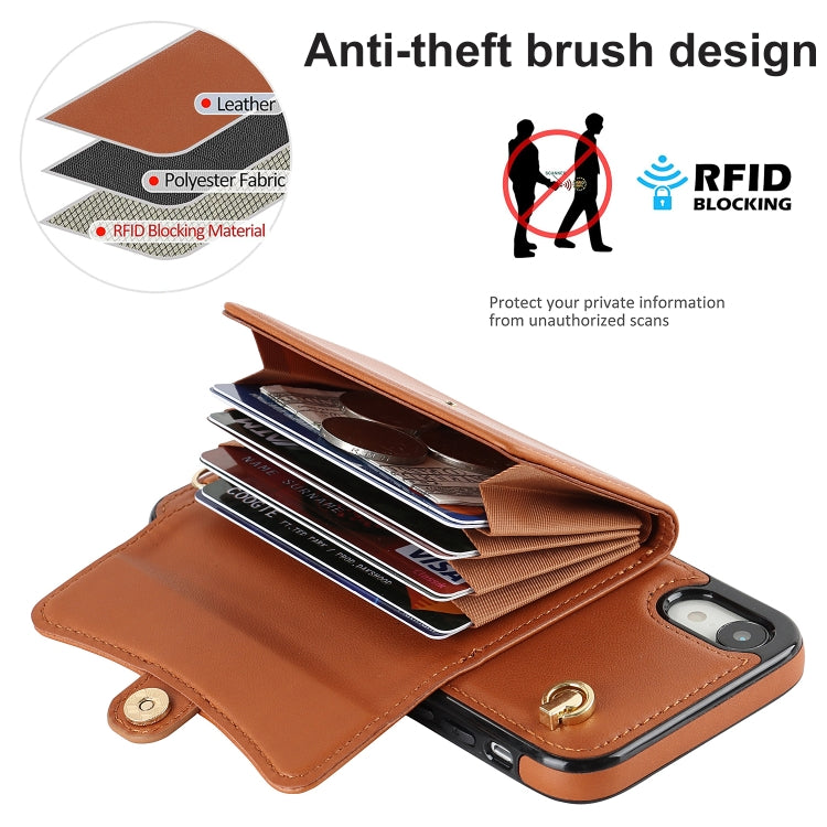 For iPhone XR RFID Card Slot Phone Case with Long Lanyard(Brown) - More iPhone Cases by buy2fix | Online Shopping UK | buy2fix
