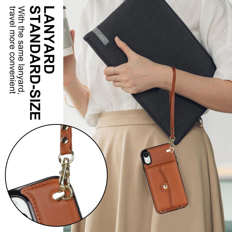 For iPhone XR RFID Card Slot Phone Case with Long Lanyard(Brown) - More iPhone Cases by buy2fix | Online Shopping UK | buy2fix