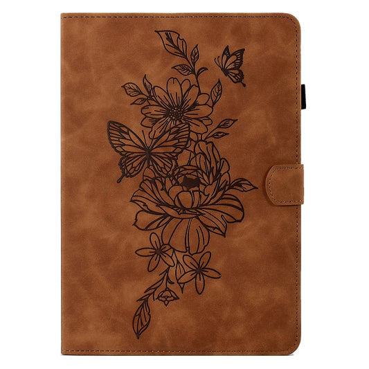 For 8 inch Tablets Peony Butterfly Embossed Leather Tablet Case(Brown) - 8 inch by buy2fix | Online Shopping UK | buy2fix