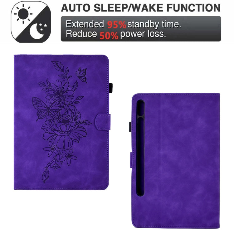 For Samsung Galaxy Tab S7 / S8 Peony Butterfly Embossed Leather Smart Tablet Case(Purple) by buy2fix