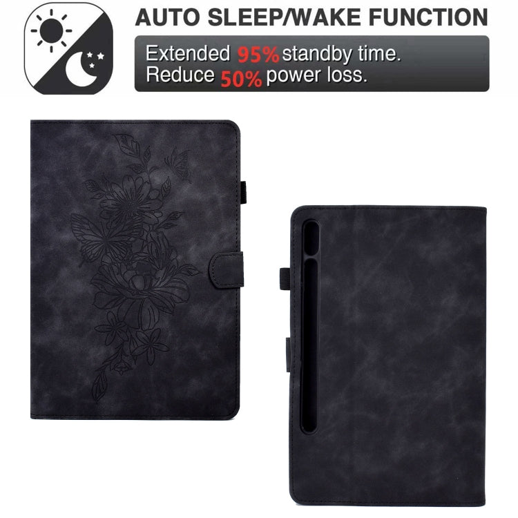 For Samsung Galaxy Tab S7 / S8 Peony Butterfly Embossed Leather Smart Tablet Case(Black) by buy2fix