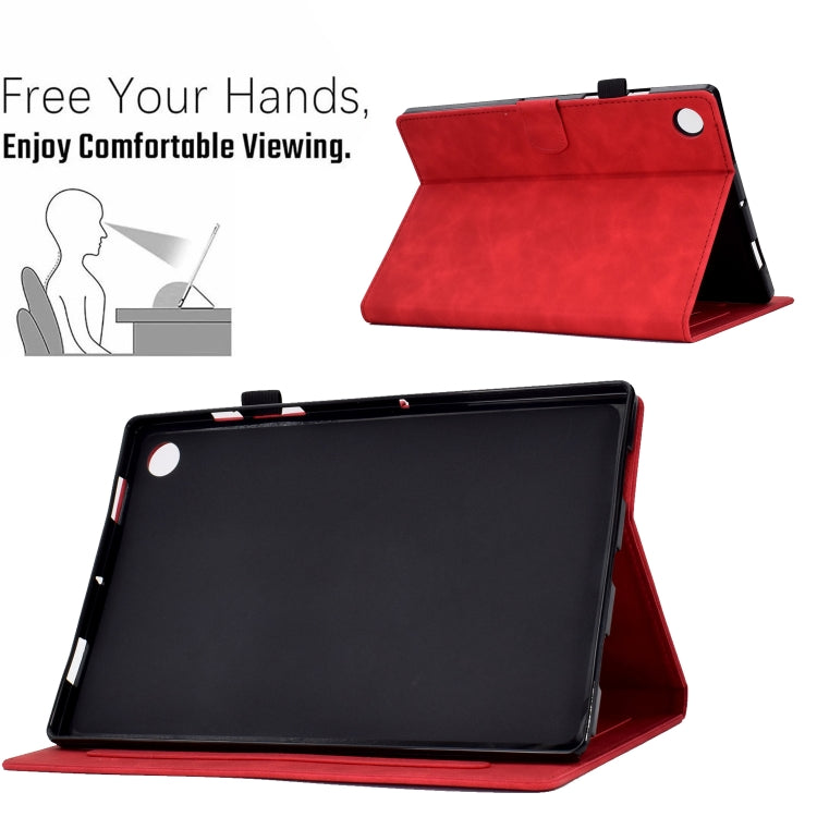 For Samsung Galaxy Tab A8 10.5 2021 X205 Peony Butterfly Embossed Leather Smart Tablet Case(Red) - Other Galaxy Tab PC by buy2fix | Online Shopping UK | buy2fix