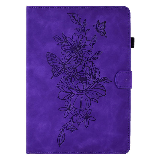 For Samsung Galaxy Tab S6 Lite P610 Peony Butterfly Embossed Leather Smart Tablet Case(Purple) by buy2fix