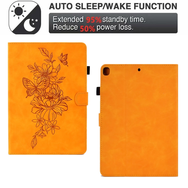 For Samsung Galaxy Tab S6 Lite P610 Peony Butterfly Embossed Leather Smart Tablet Case(Khaki) by buy2fix