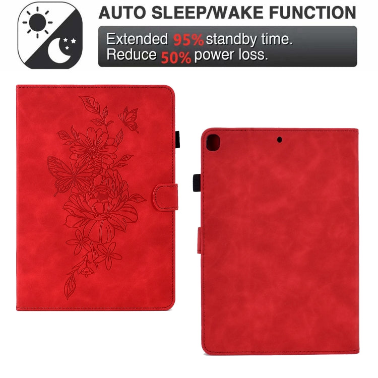 For Samsung Galaxy Tab A7 10.4 2020 T500 Peony Butterfly Embossed Leather Smart Tablet Case(Red) by buy2fix