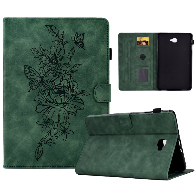 For Samsung Galaxy Tab A 10.1 2016 T580 Peony Butterfly Embossed Leather Smart Tablet Case(Green) - Tab A 10.1 by buy2fix | Online Shopping UK | buy2fix