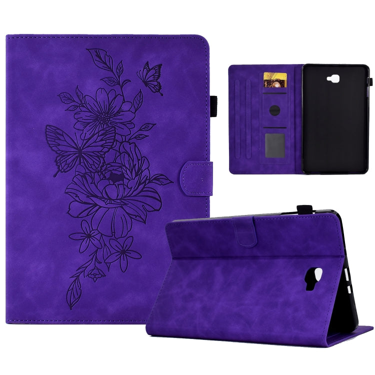 For Samsung Galaxy Tab A 10.1 2016 T580 Peony Butterfly Embossed Leather Smart Tablet Case(Purple) - Tab A 10.1 by buy2fix | Online Shopping UK | buy2fix