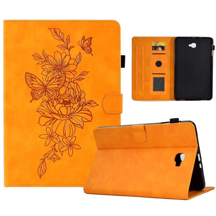 For Samsung Galaxy Tab A 10.1 2016 T580 Peony Butterfly Embossed Leather Smart Tablet Case(Khaki) - Tab A 10.1 by buy2fix | Online Shopping UK | buy2fix