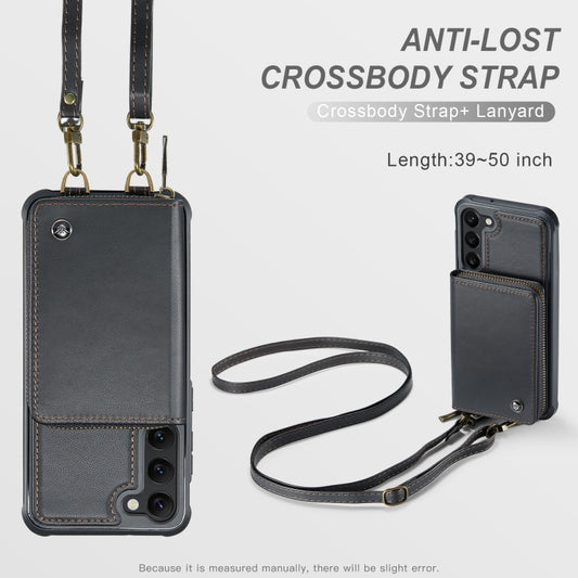 For Samsung Galaxy S23+ 5G JEEHOOD C22 Series Zipper Wallet Leather Phone Case with Dual Lanyard(Black) - Galaxy S23+ 5G Cases by JEEHOOD | Online Shopping UK | buy2fix