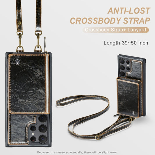 For Samsung Galaxy S23 Ultra 5G JEEHOOD C22 Series Zipper Wallet Leather Phone Case with Dual Lanyard(Coffee) by JEEHOOD