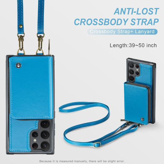 For Samsung Galaxy S23 Ultra 5G JEEHOOD C22 Series Zipper Wallet Leather Phone Case with Dual Lanyard(Blue) - Galaxy S23 Ultra 5G Cases by JEEHOOD | Online Shopping UK | buy2fix